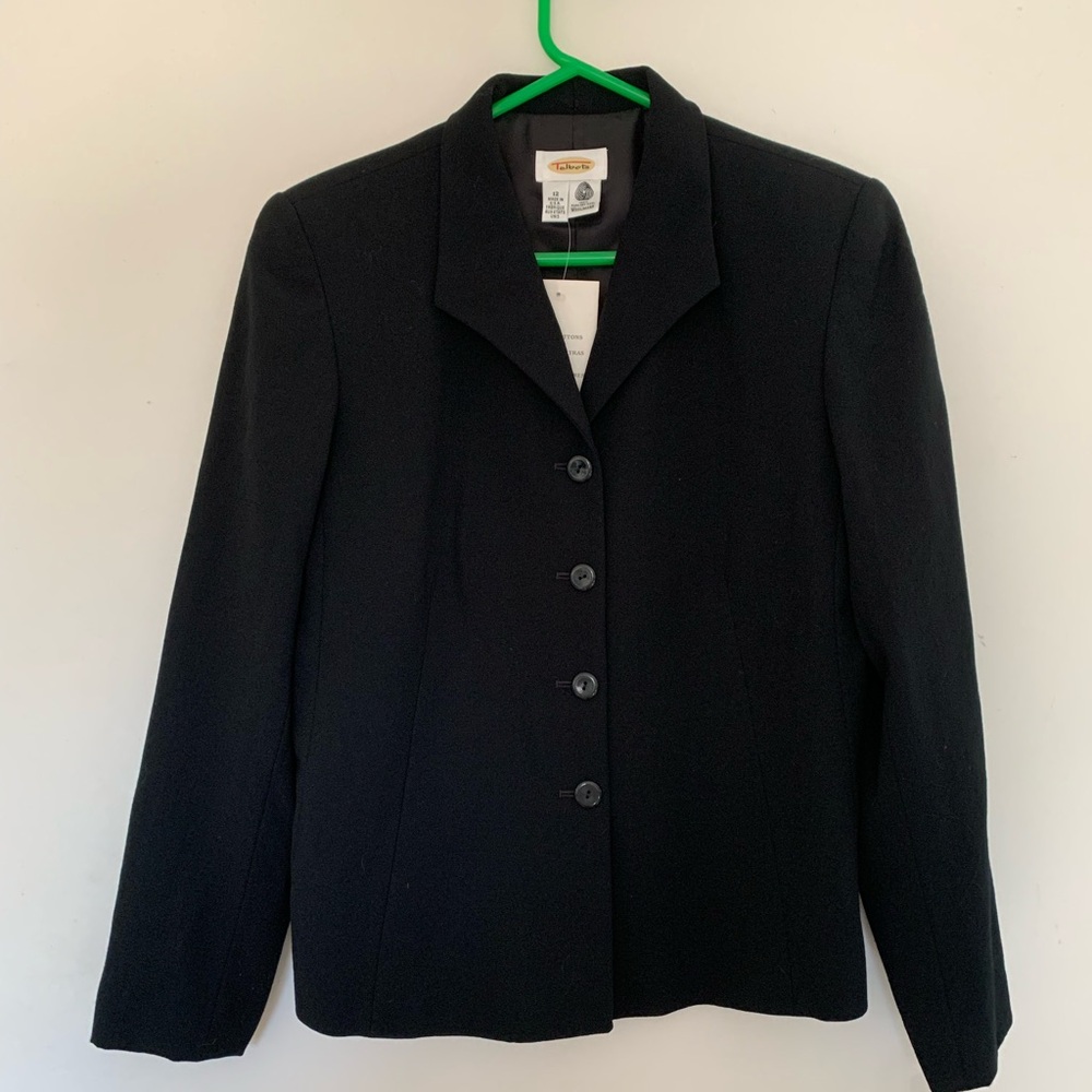 Talbots Size 12 100% Wool Black Tailored Blazer Jacket NWT